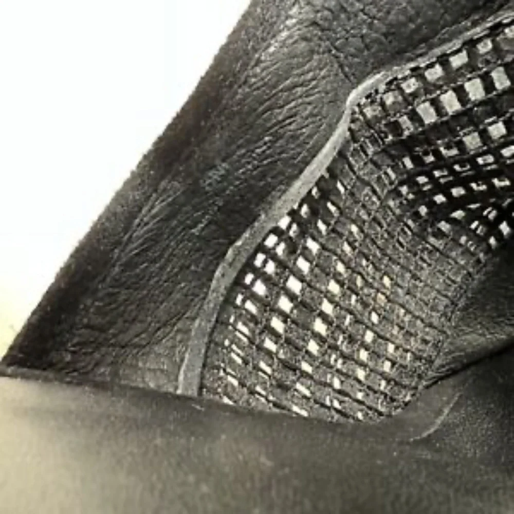 Eileen Fisher Winnie Black Leather Espadrille Wedge Sandal US 8